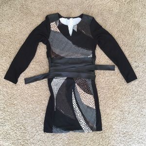 Venus long-sleeve dress w/ vegan leather belt